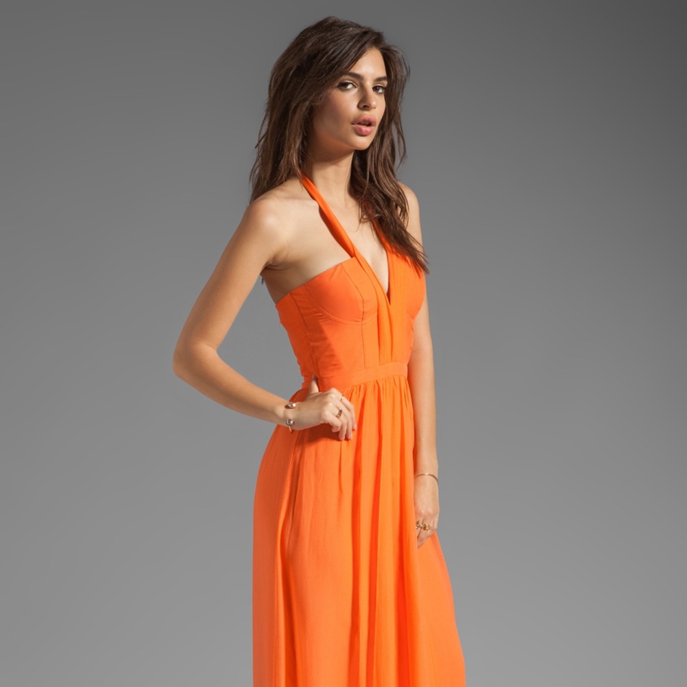 BCBG MAX AZRIA Melon Gown V Neck Sz 0 Orange